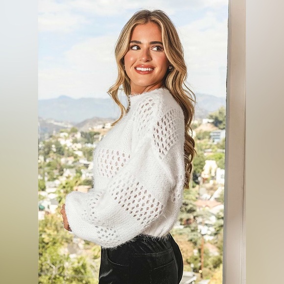 Cupshe x JoJo Camel Fuzzy Cutout Knit Sweater - Picture 3 of 11